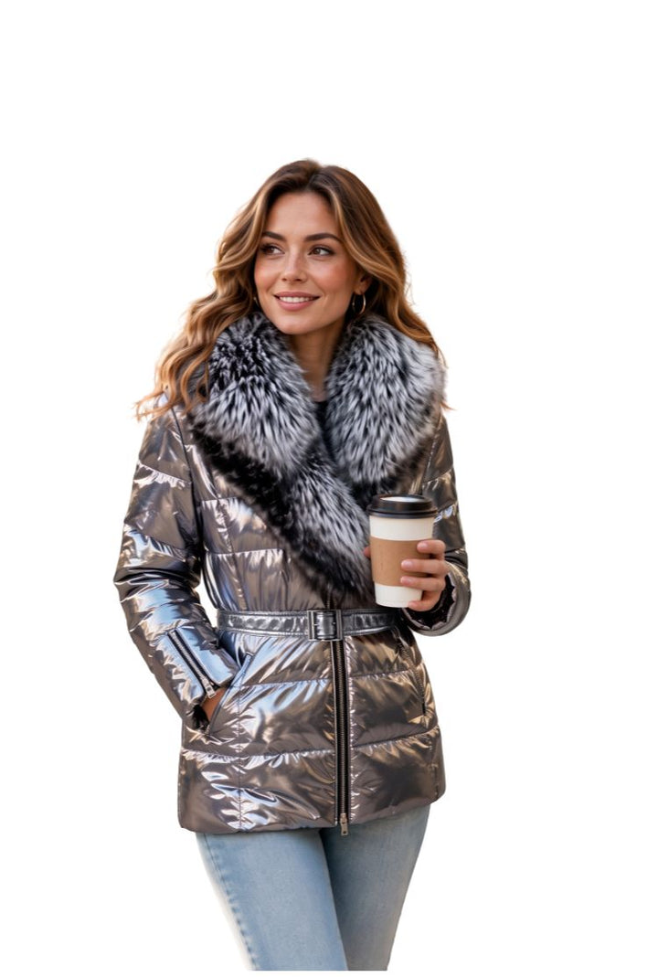 Perihan - Chaqueta Acolchada Con Cuello de Piel Sintética