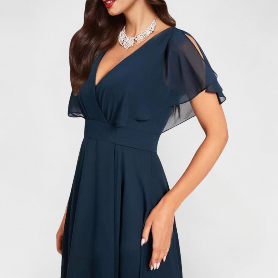 Catalina - Vestido Largo Con Cuello En V Fluido
