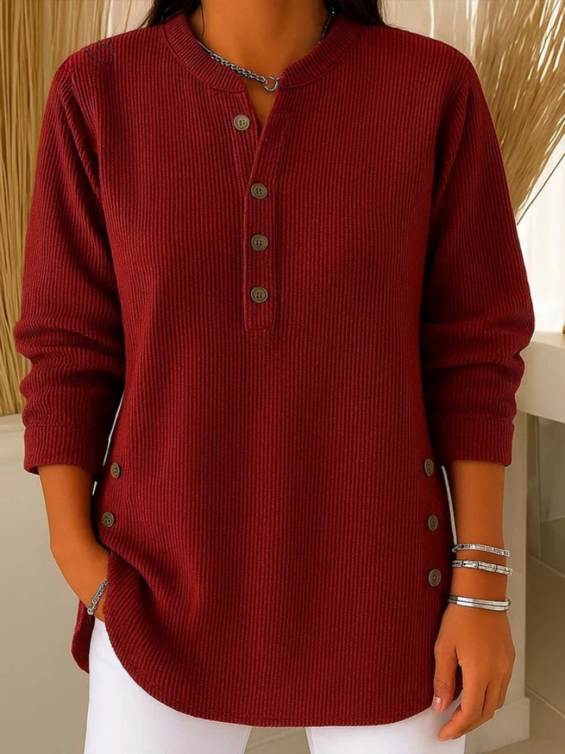 Eshani - Camiseta Informal de Manga larga Con Botones y Cuello Henley