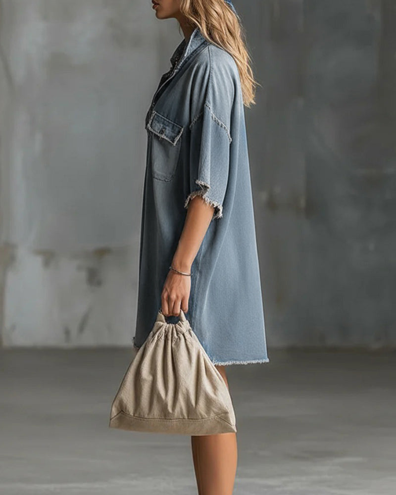 Sinitta - Vestido Informal De Denim Con Cuello De Solapa