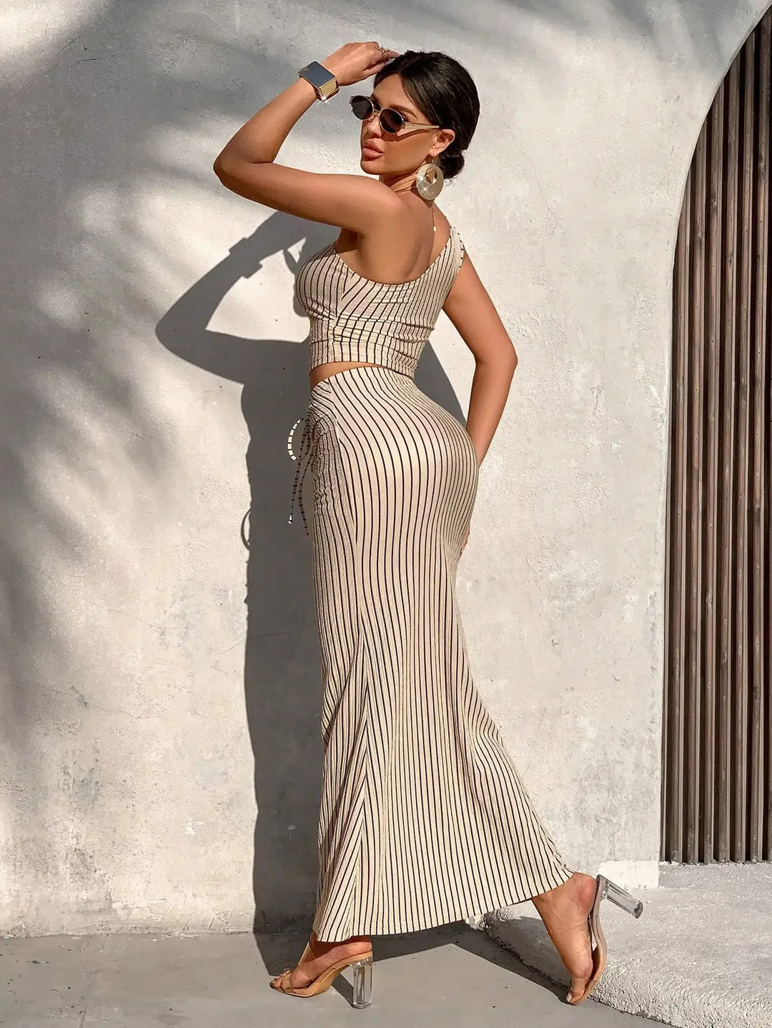 Shaiyla - Elegante Conjunto De Dos Piezas a Rayas