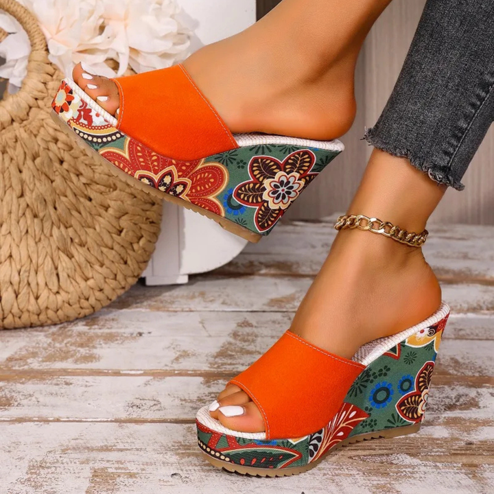 Laerke - Sandalias Con Cuña y Estampado Floral