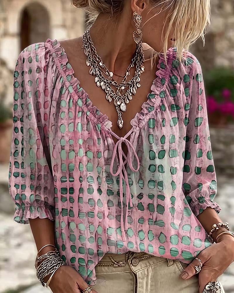 Kesney - Blusa De Lunares Con Cordones