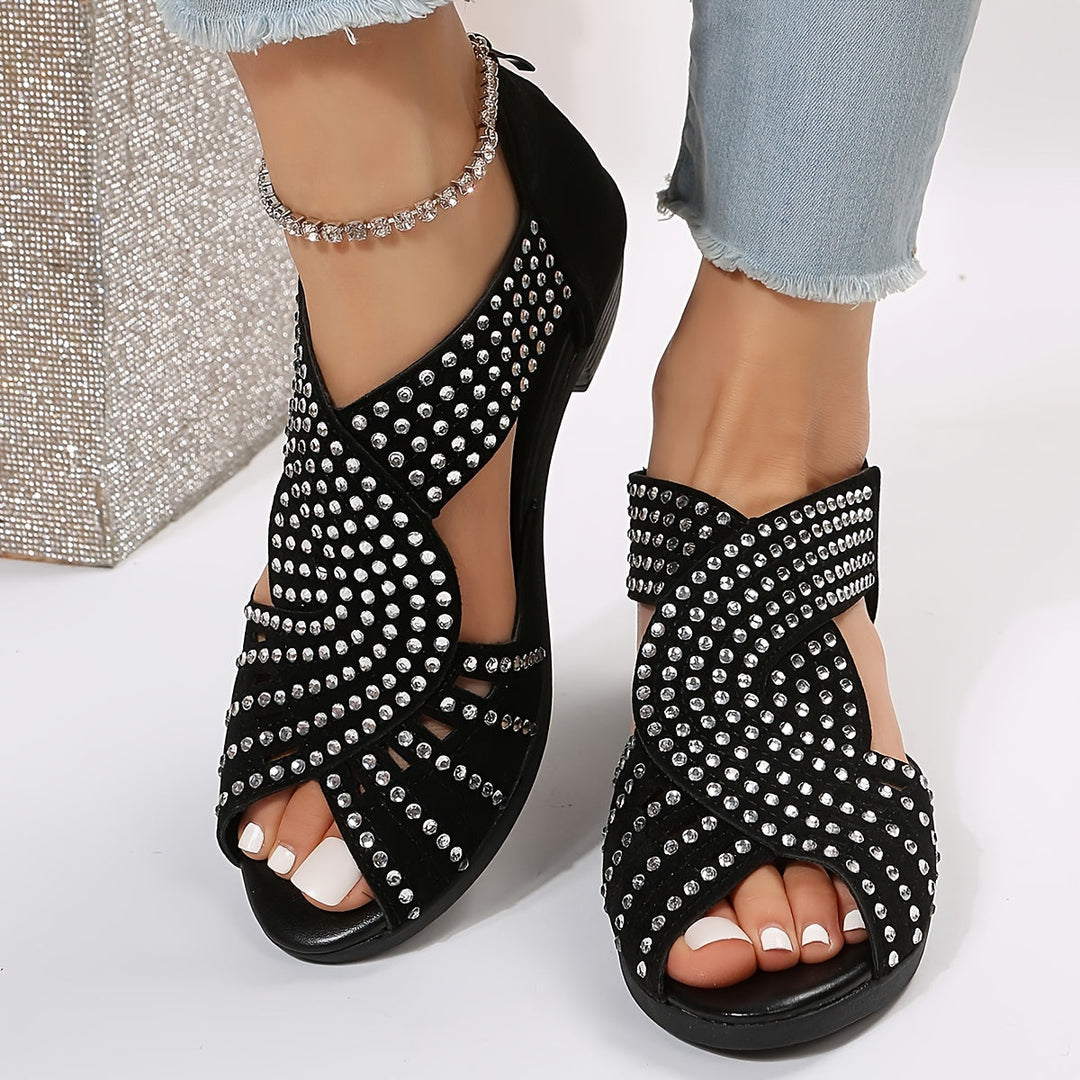 Denuta - Sandalias de Cuña Con Punta Abierta y Pedrería