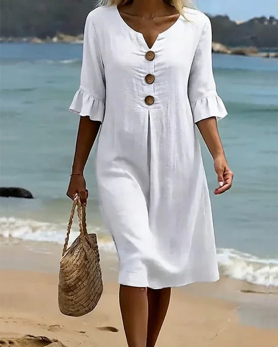 Mlaina - Elegante Midi Vestido Con Botones