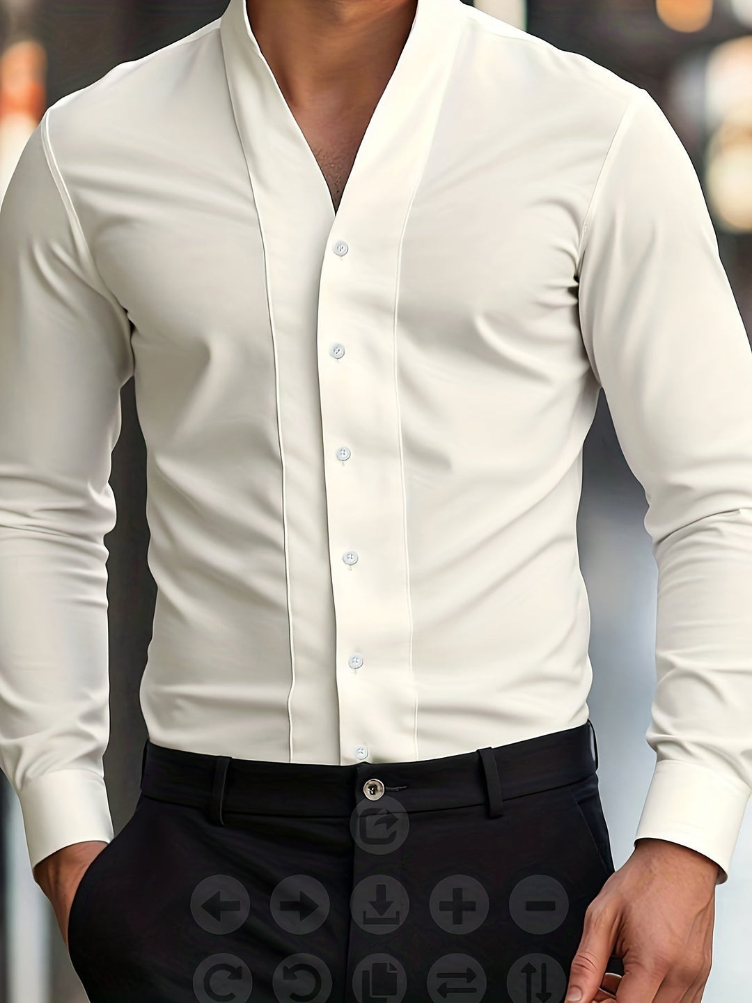 Almasbek - Camisa De Manga Larga Con Cuello en V Y Corte Ajustado