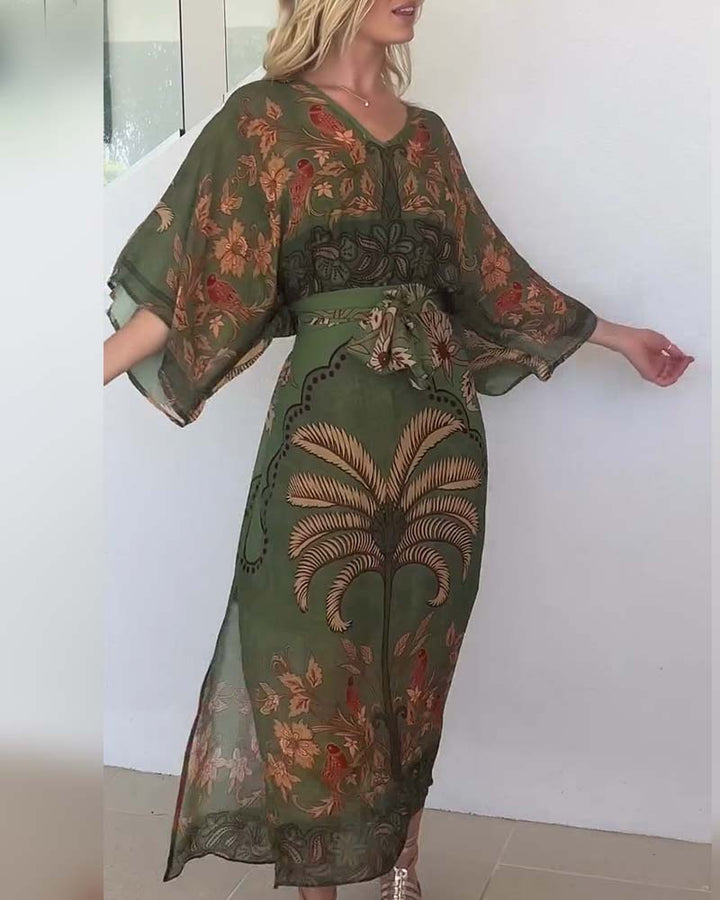 Brini - Vestido Estampado Con Escote en V Para La Temporada De Vacaciones
