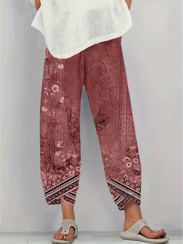 Thimasha - Pantalones Capri Con Estampado Floral Vintage y Cintura Elástica