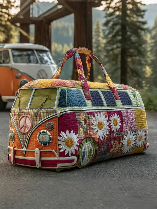 RetroBloom - Bolsa de Viaje Acolchada con Estampado Vintage de Autocaravana