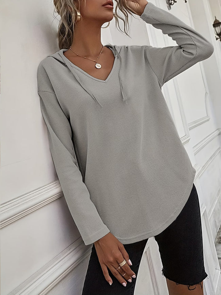 Seonie - Manga Larga Cuello en V Sudadera Con Capucha