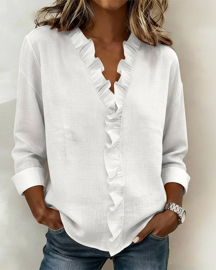 Birute - Elegante Blusa De Manga Larga Con Cuello en V