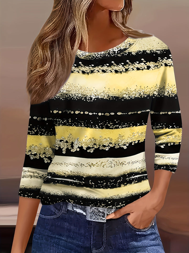 Anara - Camisa De Cuello Redondo a Rayas De Corte Holgado