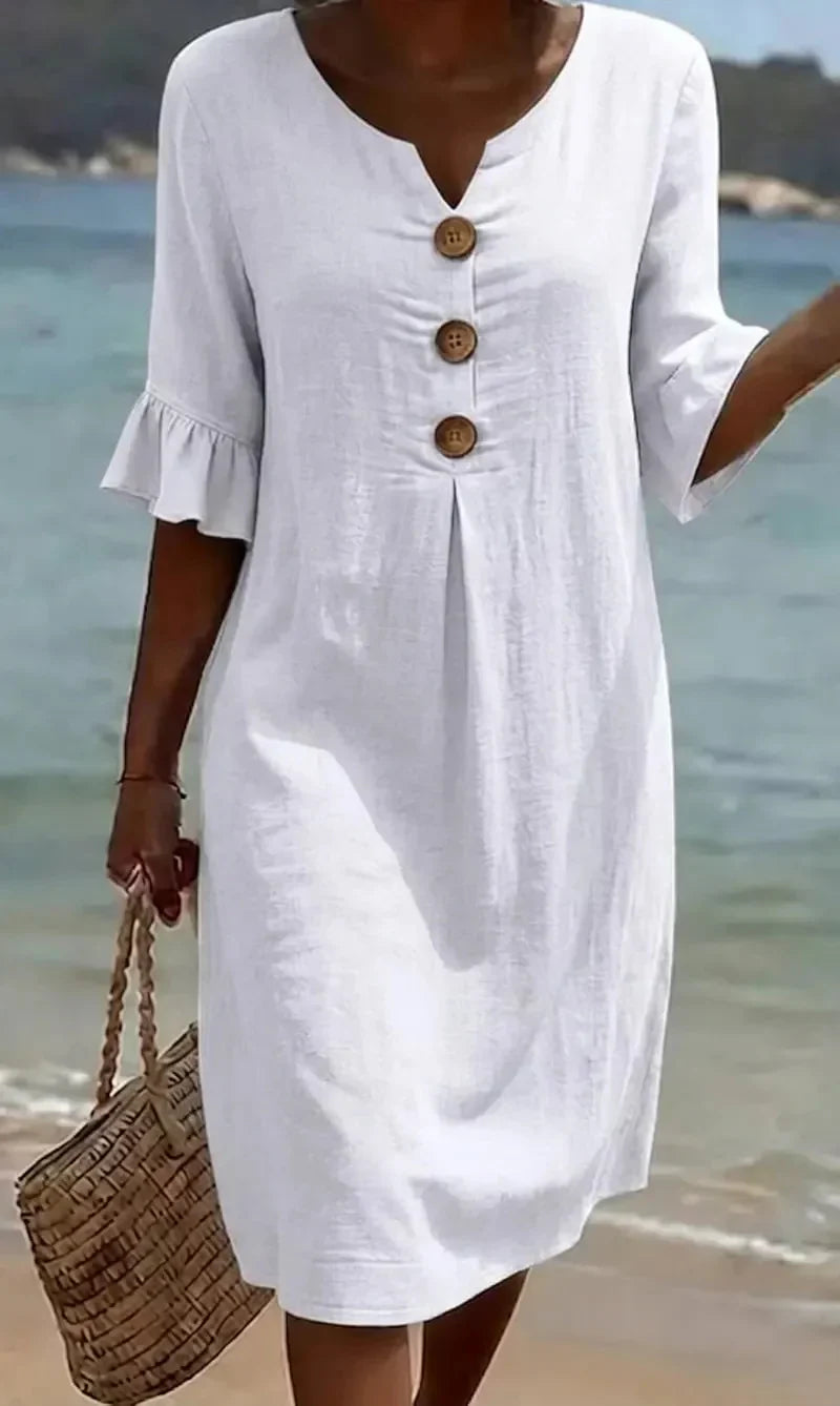 Mlaina - Elegante Midi Vestido Con Botones