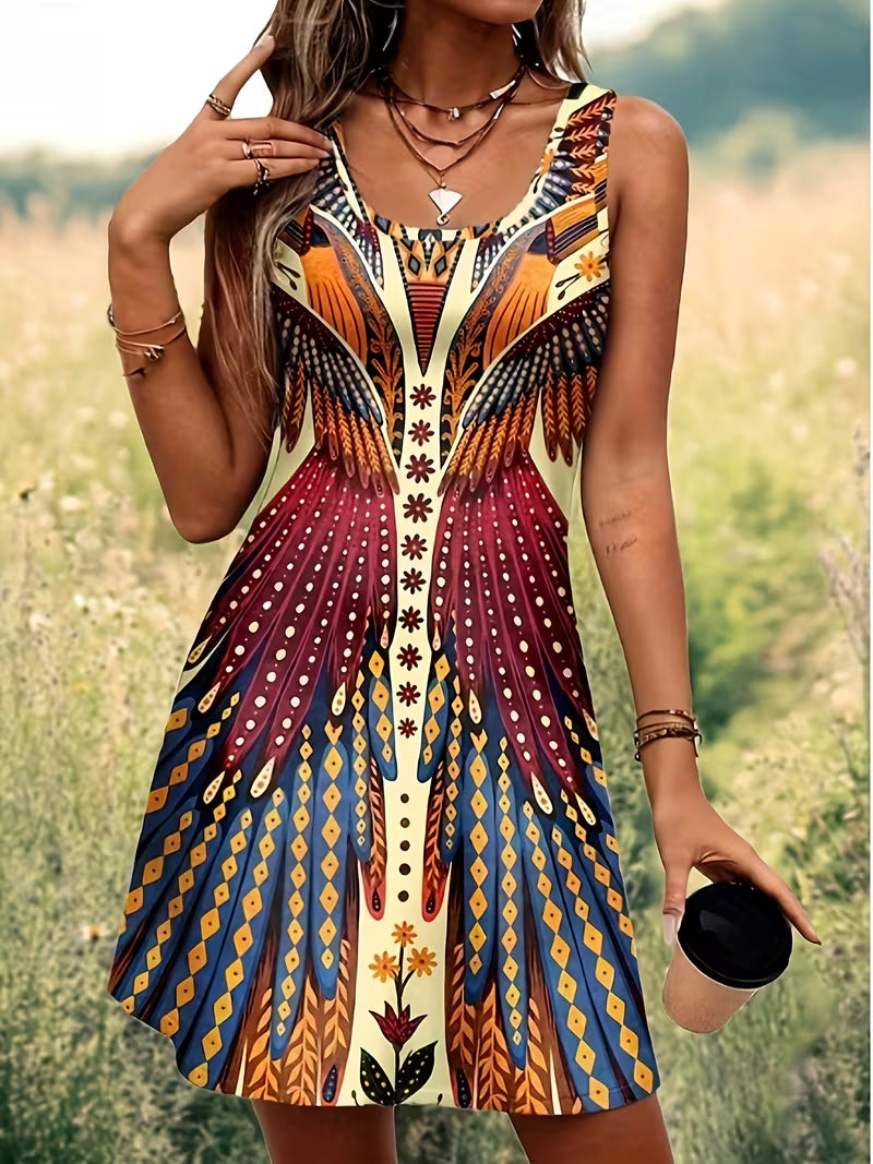 Sajila - Vestido De Verano De Corte en A Con Estampado Bohemio