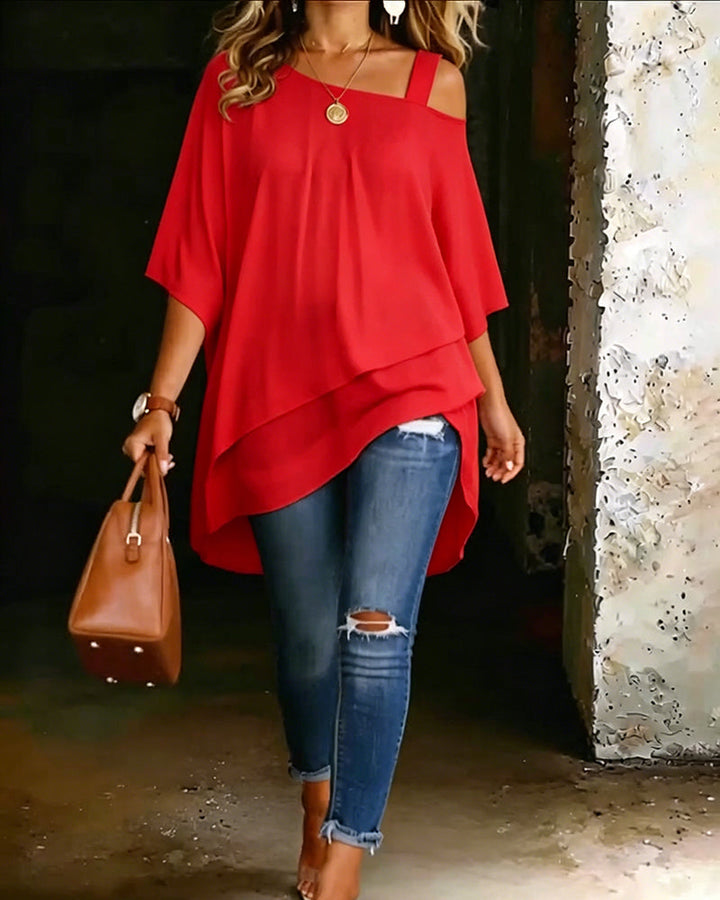 Aurona - Blusa Informal Asimétrica Con Hombros Al Aire