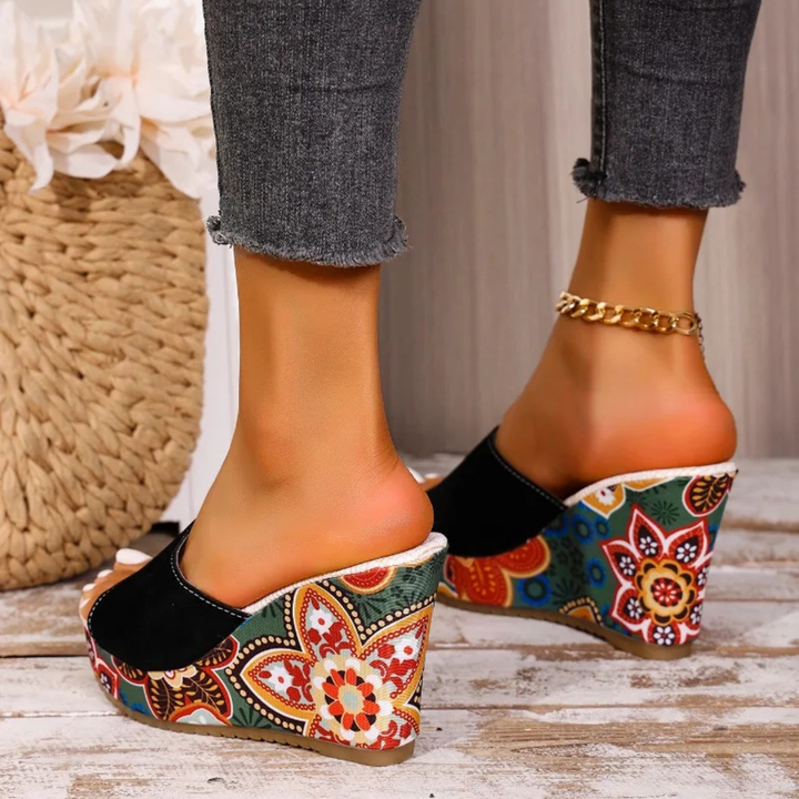 Laerke - Sandalias Con Cuña y Estampado Floral