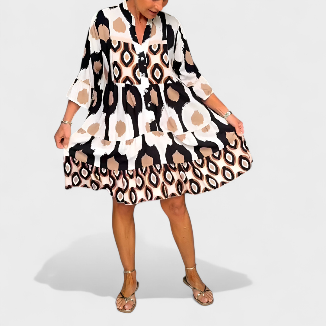 Suciana - Vestido Con Cuello en V y Estampado Boho