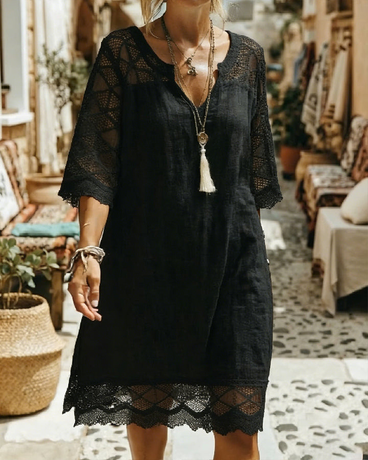 Kilina - Vestido De Encaje Con Cuello En V y Diseño De Retazos