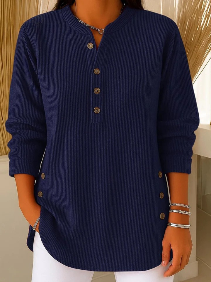 Eshani - Camiseta Informal de Manga larga Con Botones y Cuello Henley