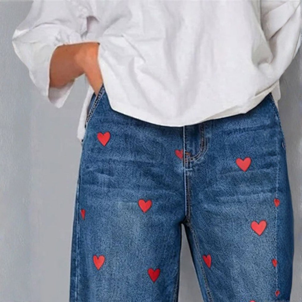 Raemaa - Pantalones Vaqueros Tobilleros Con Estampado De Corazones