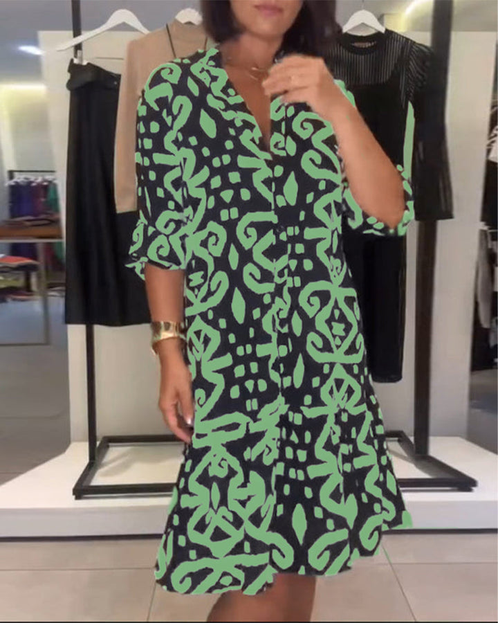 Ejileena - Elegante Vestido Estampado Con Cuello en V