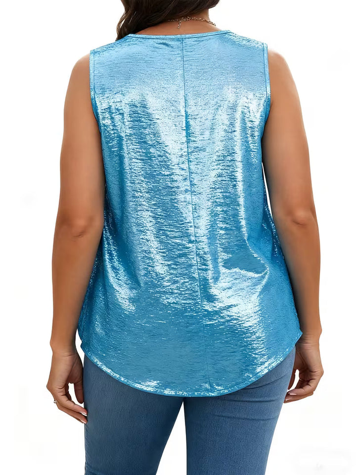 Shivina - Camiseta Sin Mangas Metalizada Con Cuello Redondo
