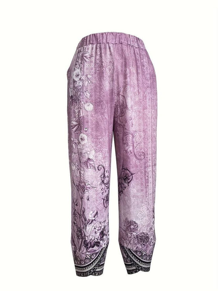 Thimasha - Pantalones Capri Con Estampado Floral Vintage y Cintura Elástica
