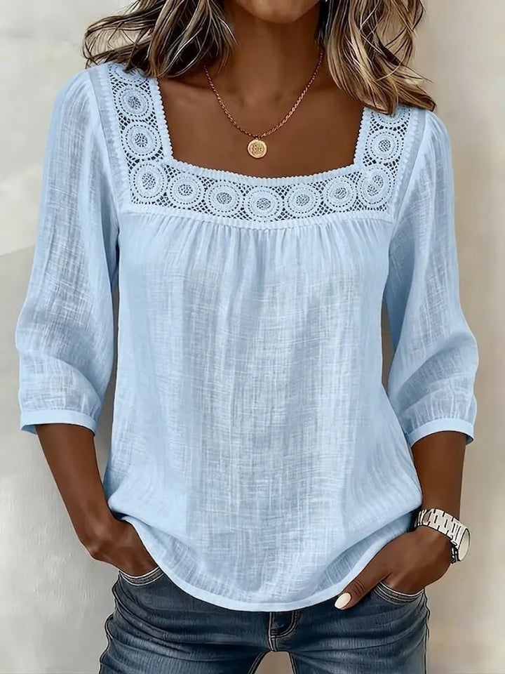 Nozomi - Blusa De Encaje Con Cuello Cuadrado Y Diseño De Retazos