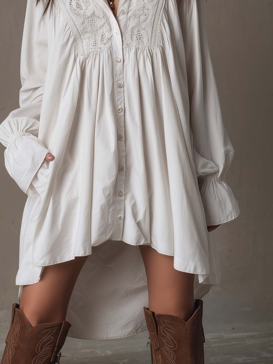 Amparo - Vestido Camisero de manga Larga con bajo Asimétrico