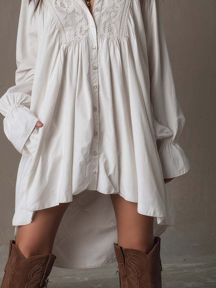 Amparo - Vestido Camisero de manga Larga con bajo Asimétrico