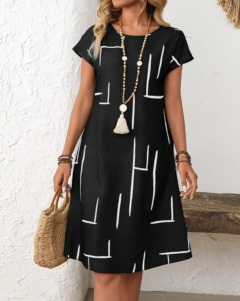 Ainee - Vestido De Verano Estampado Con Cuello Redondo