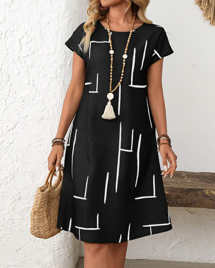Ainee - Vestido De Verano Estampado Con Cuello Redondo