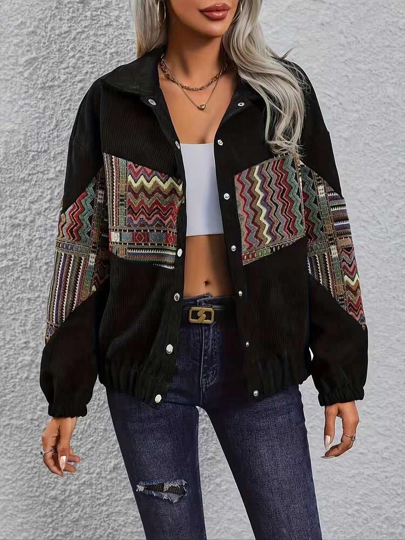 Denyque - Chaqueta Con Patchwork Geométrico Multicolor y Solapas