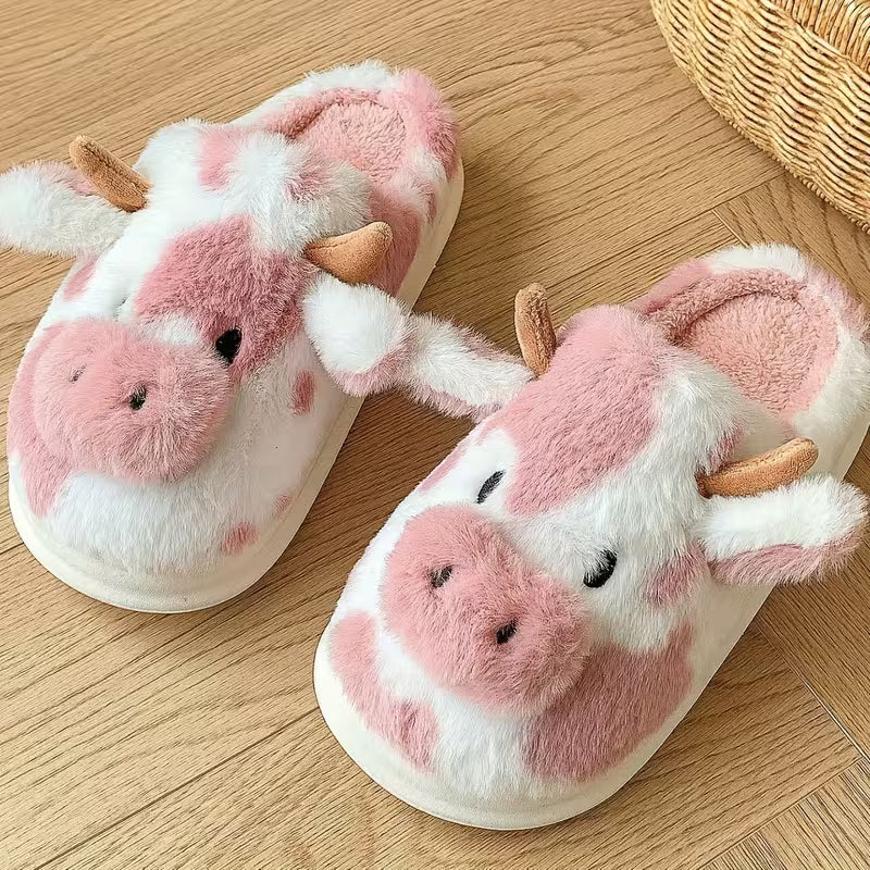 Faliza - Zapatillas De Peluche Para Interior Con Estampado De Vaca Manchada
