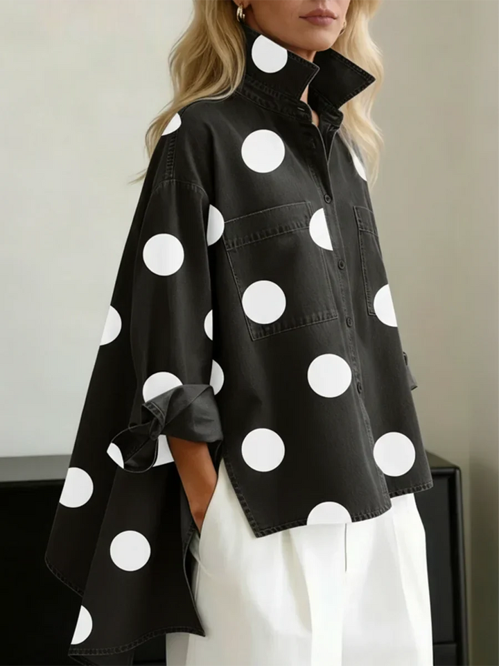 Ranulya - Top Elegante Con Estampado Artístico de Lunares