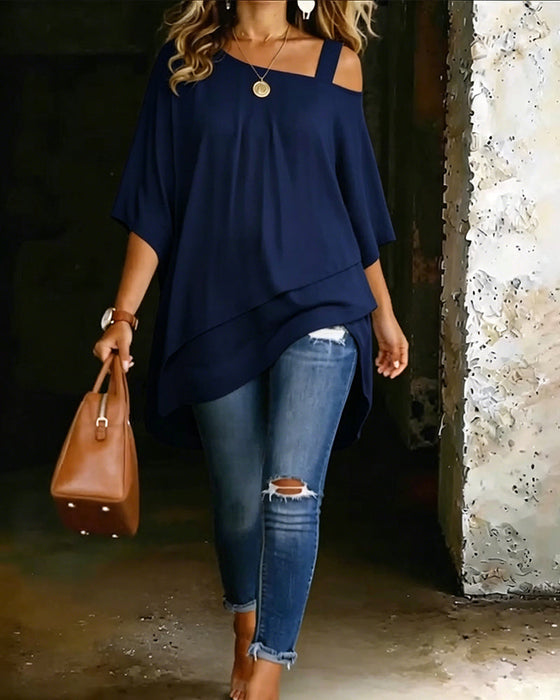 Aurona - Blusa Informal Asimétrica Con Hombros Al Aire