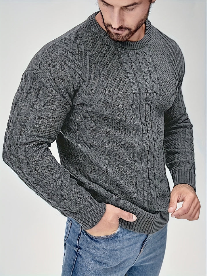 Eiduks - Jersey Clásico de Cuello Redondo Con Punto Trenzado