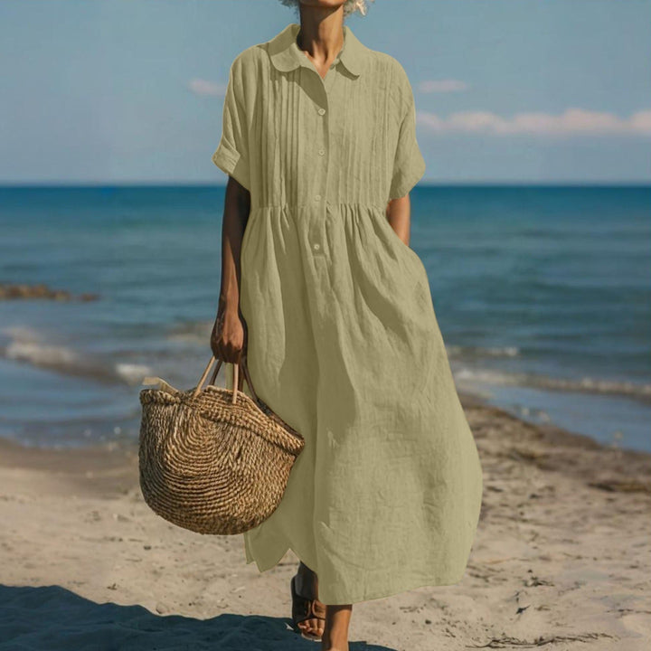 Janny - Elegante Vestido Camisero de Algodón Con Corte Fluido