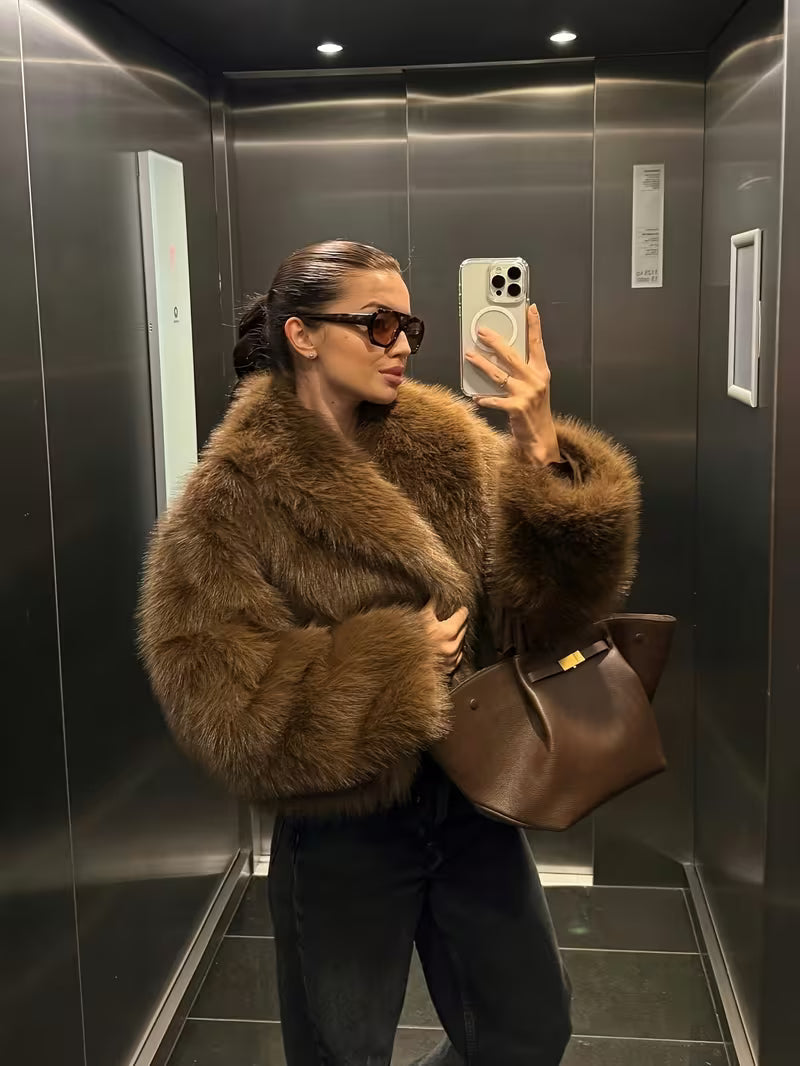 Jorida - Chaqueta Corta Oversize De Pelo Sintético Con Solapas