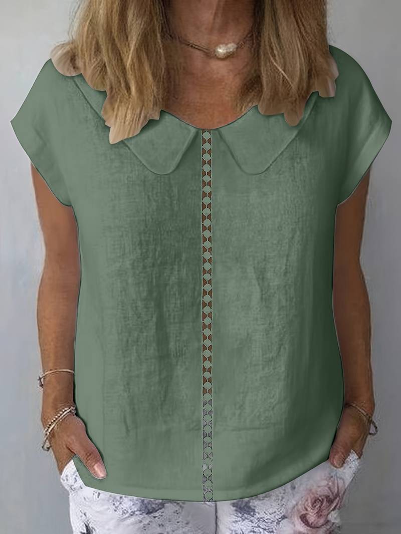 Krischelle - Jersey De Manga Corta Con Encaje en El Cuello