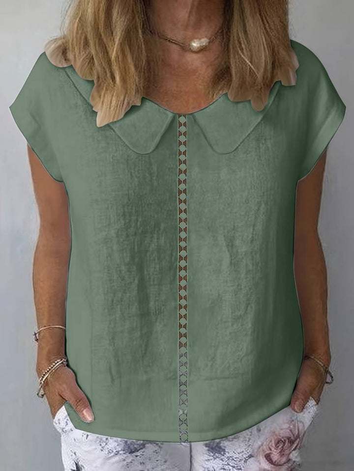 Krischelle - Jersey De Manga Corta Con Encaje en El Cuello