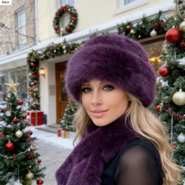 Eugenie - Conjunto de Gorro de Invierno Mullido y Bufanda a Juego