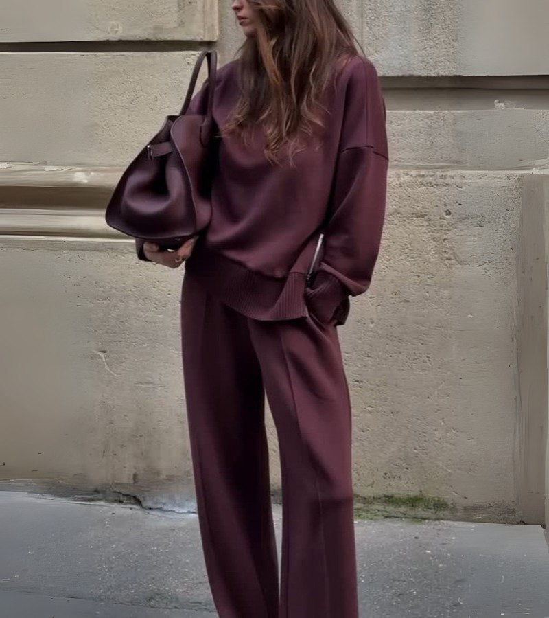 Blandine - Conjunto De Dos Piezas De Punto Jersey De Cello Alto y Pantalones Anchos