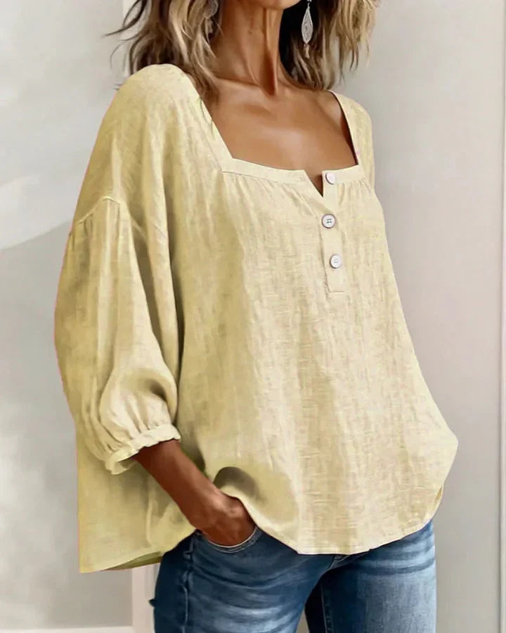 Leontien - Blusa De Algodón De Manga Larga Con Cuello Cuadrado
