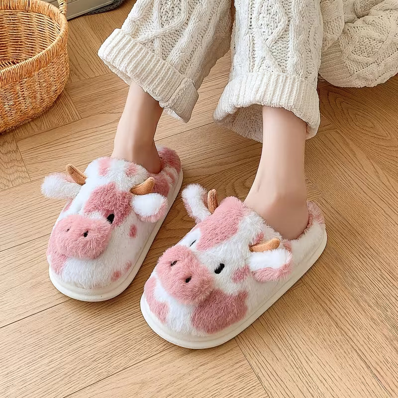 Faliza - Zapatillas De Peluche Para Interior Con Estampado De Vaca Manchada