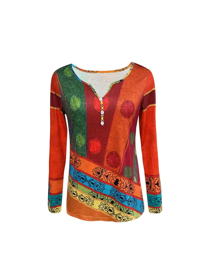 Kajia - Blusa De Manga Larga Con Estampado Etnico