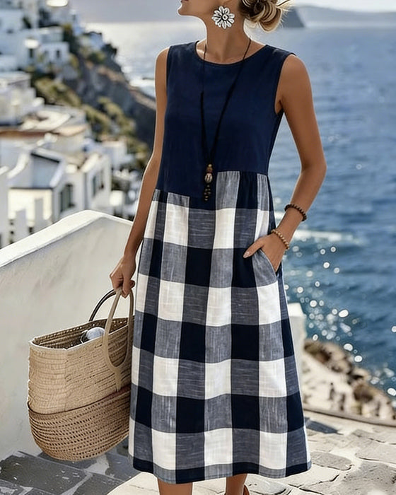 Suzina - Vestido Sin Mangas a Cuadros De Patchwork