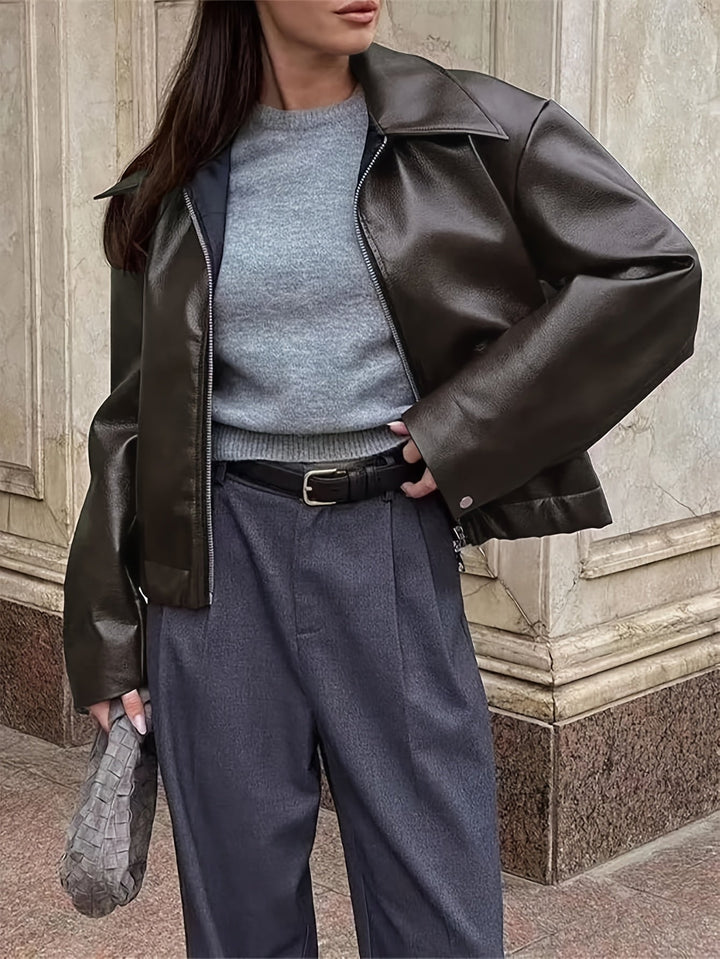 Thida - Chaqueta Con Cremallera De Cuero Sintético