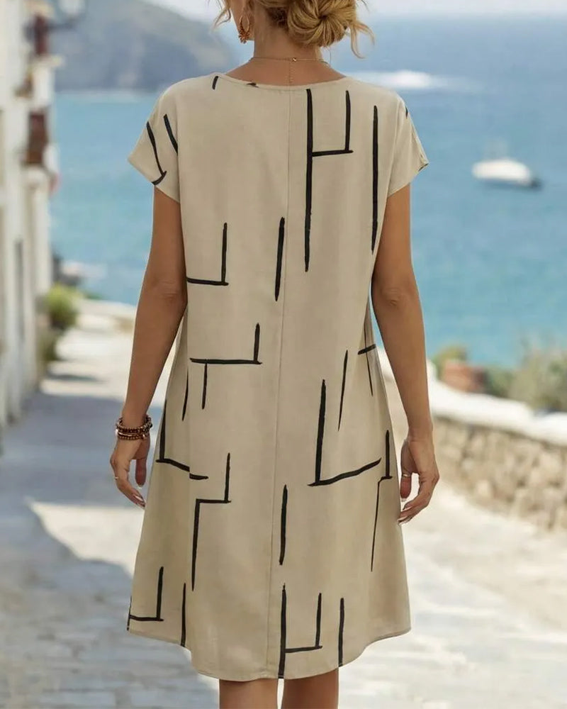 Ainee - Vestido De Verano Estampado Con Cuello Redondo