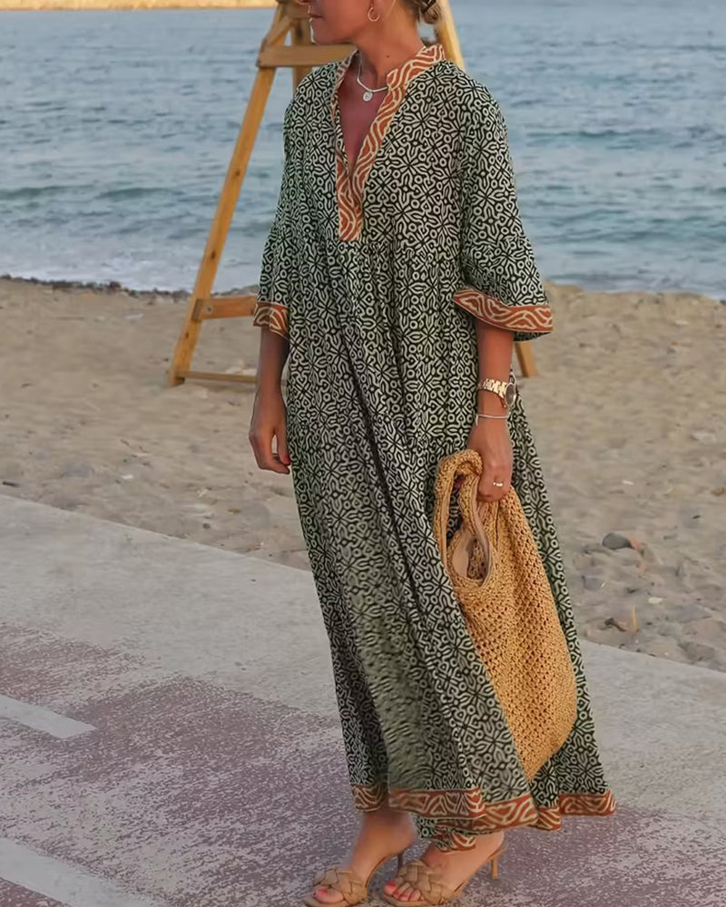 Amandi - Vestido largo Con Cuello en V Estampado